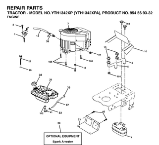 Engine Diagram and Parts List for YTH1342XP-YTH1342XPA 2003-03 Husqvarna Lawn Tractor