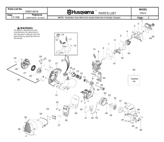 Engine Diagram and Parts List for 125LD 20082200001 & Above Husqvarna Trimmer
