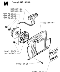 Starter Diagram and Parts List for 225E 1997-02 Husqvarna Trimmer