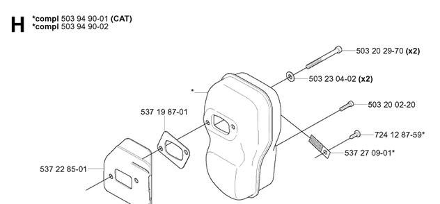 Muffler Diagram and Parts List for 343F 20043100001-20064000000 Husqvarna Brush Cutter