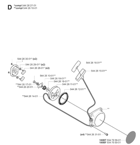 Starter Diagram and Parts List for 180BF 20080500001-20084000000 Husqvarna Leaf Blower / Vacuum