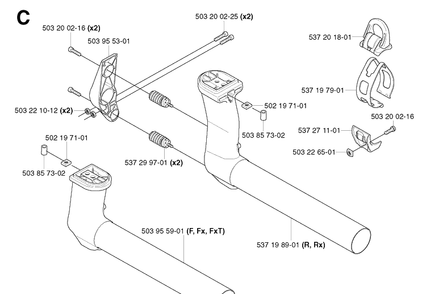 Tower Diagram and Parts List for 343R 20031800001-20043100000 Husqvarna Brush Cutter