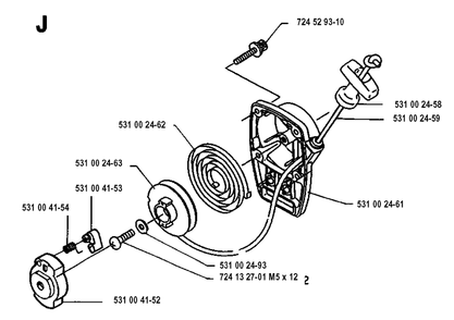 Starter Diagram and Parts List for 125RB 19931400001 & Above Husqvarna Trimmer
