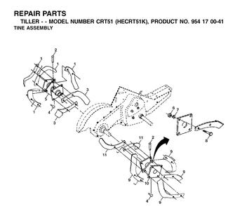 Tine Assembly Diagram and Parts List for CRT51 (HECRT51K)(2002-03) Husqvarna Cultivator