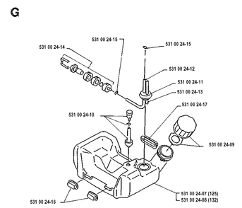 Fuel Tank Diagram and Parts List for 125RB 19904400001-19931400000 Husqvarna Brush Cutter