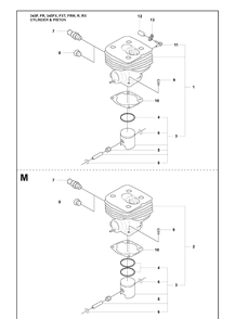 Cylinder And Piston Diagram and Parts List for 345FR 2008-05 Husqvarna Brush Cutter
