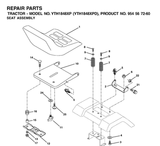 Seat Diagram and Parts List for YTH1848XP (954567260)(2001-12) Husqvarna Lawn Tractor