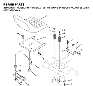 Seat Diagram and Parts List for YTH1542XP (954567253)(2002-03) Husqvarna Lawn Tractor