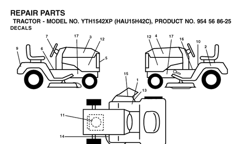 Decals Diagram and Parts List for YTH1542XP (HAU15H42C)(2003-01) Husqvarna Lawn Tractor