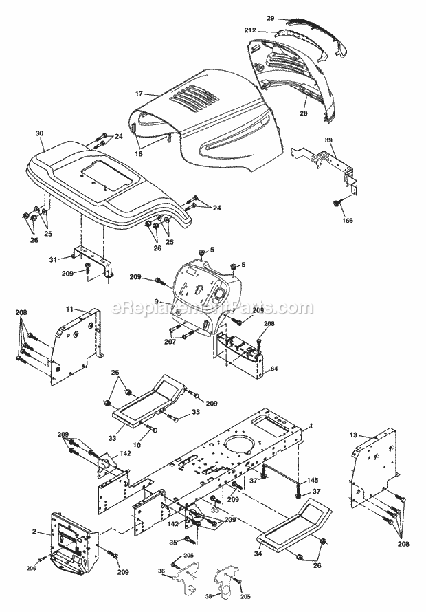 Chassis And Enclosures Diagram and Parts List for WET1742STB 2004 Husqvarna Lawn Tractor