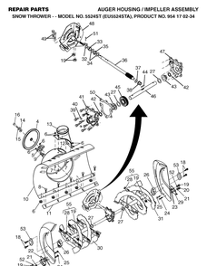 Auger Housing And Impeller Diagram and Parts List for 5524ST (EU5524STA)(2004-09) Husqvarna Snow Blower