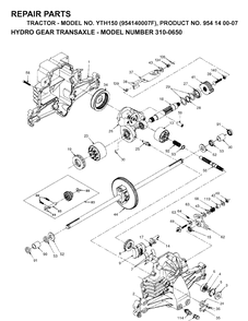 Transmission Diagram and Parts List for YTH150 (954140007F)(1998-07) Husqvarna Lawn Tractor