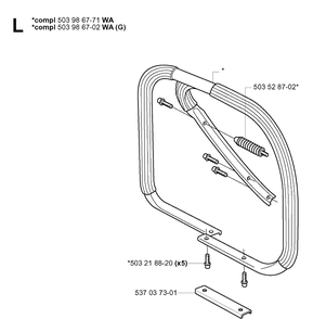 Handle Diagram and Parts List for 385XP 20051000001-20064000000 Husqvarna Chainsaw
