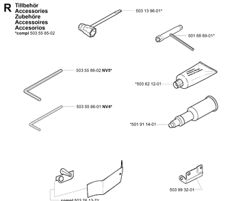 Accessories Diagram and Parts List for 395XP/ (XPG)(20051800001-20070100000) Husqvarna Chainsaw