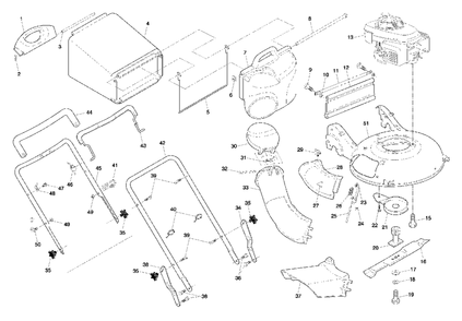 Handle And Deck Assembly Diagram and Parts List for 55C21HV (954223890-A)(2005) Husqvarna Lawn Mower
