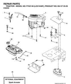 Engine Diagram and Parts List for YTH2148-LO21H48F 2004-03 Husqvarna Lawn Tractor