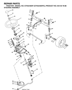 Steering Diagram and Parts List for GTH2248XP-GTH2248XPC 2003-07 Husqvarna Lawn Tractor