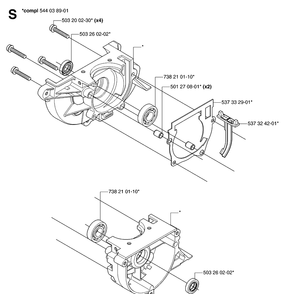 Crankcase Diagram and Parts List for 335LS 20070100001-Current Husqvarna Edger