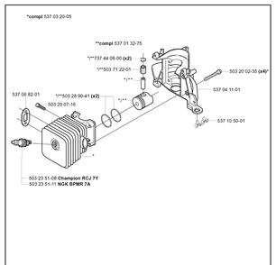Cylinder And Crankcase Diagram and Parts List for 325HS99 (X-SERIES)(20004000001-20030100000) Husqvarna Hedge Trimmer