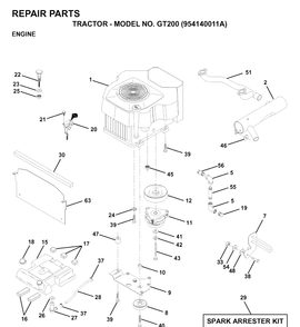 Engine Diagram and Parts List for GT200 (954140011A)(1997-01) Husqvarna Lawn Tractor
