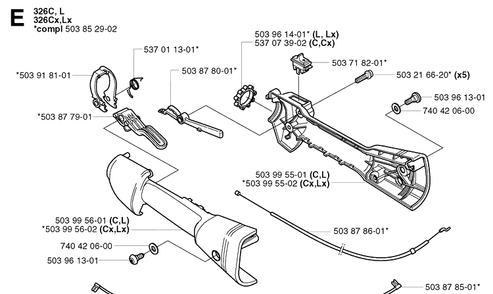 Throttle Controls Diagram and Parts List for 326LX 20023100001-20041000000 Husqvarna Edger