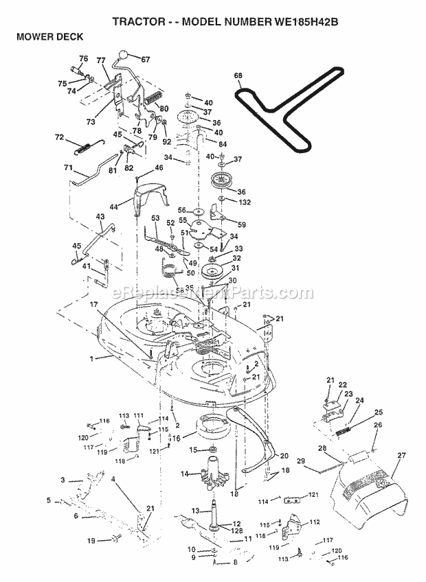 Mower Deck Diagram and Parts List for WE185H42B 1997 Husqvarna Lawn Tractor