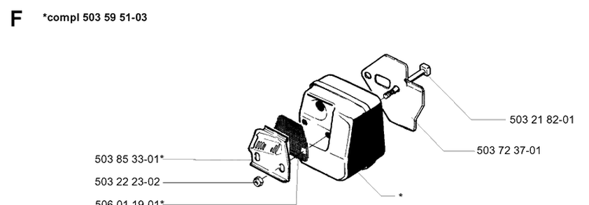 Muffler Diagram and Parts List for 49 19960100001-19981800000 Husqvarna Chainsaw