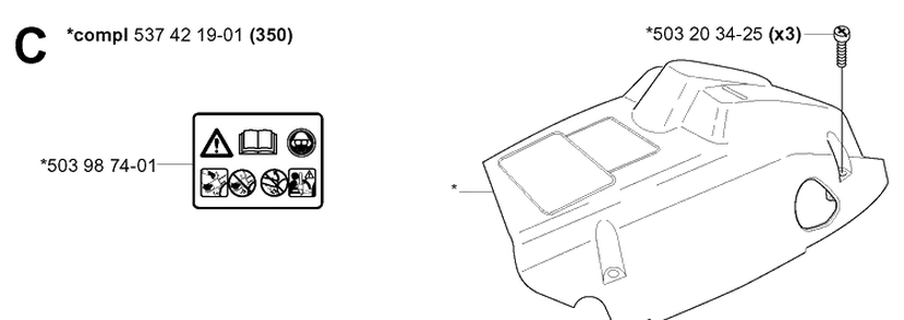 Cover Diagram and Parts List for 340E 20051800001-20062300000 Husqvarna Chainsaw