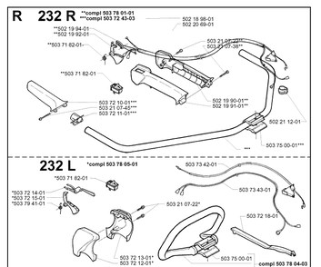 Handle And Controls 2 Diagram and Parts List for 232R 19970500001-19980100000 Husqvarna Brush Cutter