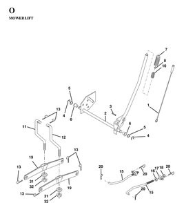 Mower Lift / Deck Lift Diagram and Parts List for YTH130 1997-02 Husqvarna Lawn Tractor