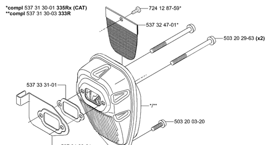 Muffler Diagram and Parts List for 333RX 2005-06 Husqvarna Trimmer
