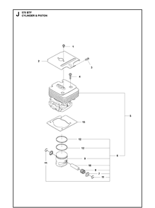 Cylinder Piston Diagram and Parts List for 578BTF 20143600001-20183500000 Husqvarna Leaf Blower / Vacuum