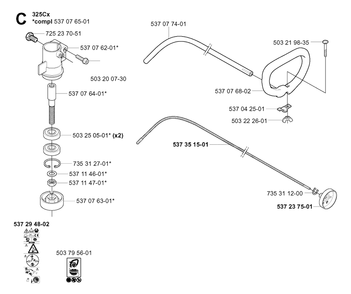 Bevel Gear And Shaft Diagram and Parts List for 325RDX 20051800001 & Above Husqvarna Trimmer