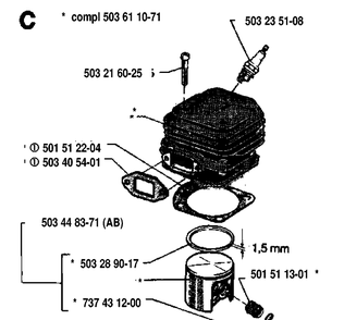 Cylinder Piston Diagram and Parts List for 268 19933600001-19970100000 Husqvarna Chainsaw