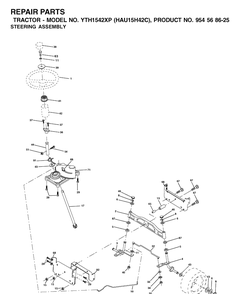 Steering Diagram and Parts List for YTH1542XP (HAU15H42C)(2003-01) Husqvarna Lawn Tractor