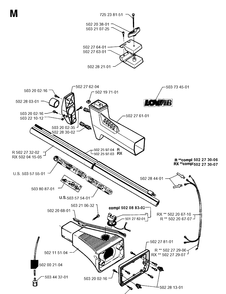 Shaft Diagram and Parts List for 250RX 19954000001-19973100000 Husqvarna Brush Cutter