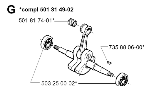 Crankshaft Diagram and Parts List for 394XP 19960100001-19980900000 Husqvarna Chainsaw