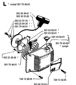 Starter Diagram and Parts List for 42 19941400001-19944900000 Husqvarna Chainsaw