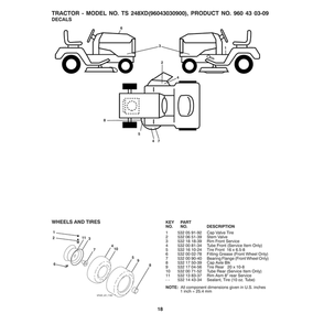 Decals Diagram and Parts List for 96043030900  Husqvarna Lawn Tractor