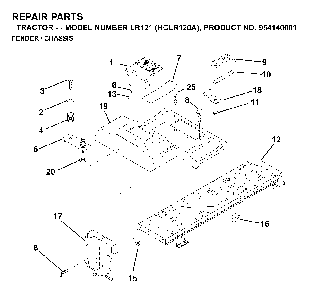 Chassis And Enclosures Diagram and Parts List for LR121 (HCLR120A, 954140001)(1996-08) Husqvarna Lawn Tractor