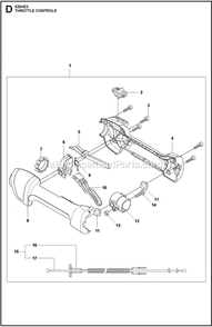 Throttle Controls Diagram and Parts List for 525HE3  Husqvarna Trimmer