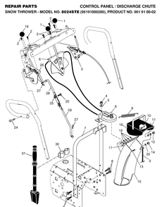 Control Panel And Discharge Chute Diagram and Parts List for 8024STE (96191000200)(2005-10) Husqvarna Snow Blower