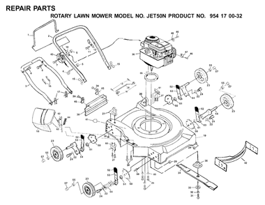 Product Complete Diagram and Parts List for JET50 (954170032-N)(2001-03) Husqvarna Lawn Mower