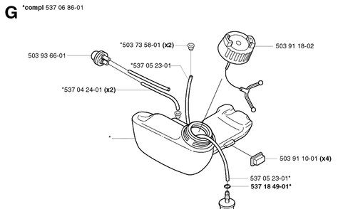 Fuel Tank Diagram and Parts List for 326EX 20020500001-20144799999 Husqvarna Edger