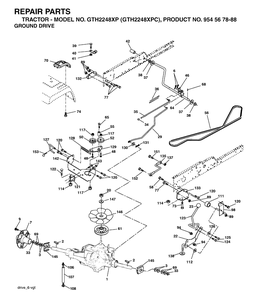 Drive Diagram and Parts List for GTH2248XP-GTH2248XPC 2003-07 Husqvarna Lawn Tractor