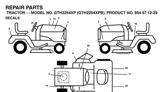 Decals Diagram and Parts List for GTH2254XP-GTH2254XPB 2004-08 Husqvarna Lawn Tractor