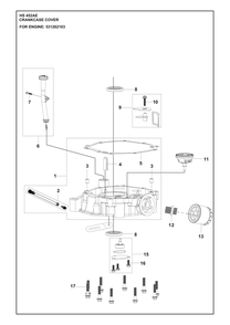 Crankcase Cover Diagram and Parts List for HS452AE531262101 531262102, 531262103 Husqvarna Engine