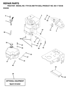 Engine Diagram and Parts List for YTH130 (954170006-G)(1998-12) Husqvarna Lawn Tractor
