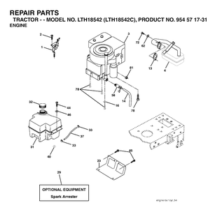 Engine Diagram and Parts List for LTH18542-LTH18542C 2004-08 Husqvarna Lawn Tractor