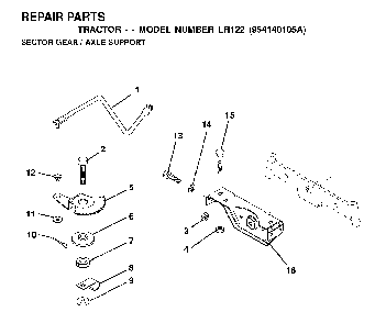 Sector Gear / Axle Support Diagram and Parts List for LR122 (954140105A)(1999-09) Husqvarna Lawn Tractor
